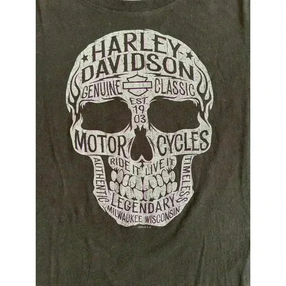 Harley Davidson Dallas TX Women's Biker Black Skull Sparkle Short Sleeve Shirt M - Picture 4 of 8